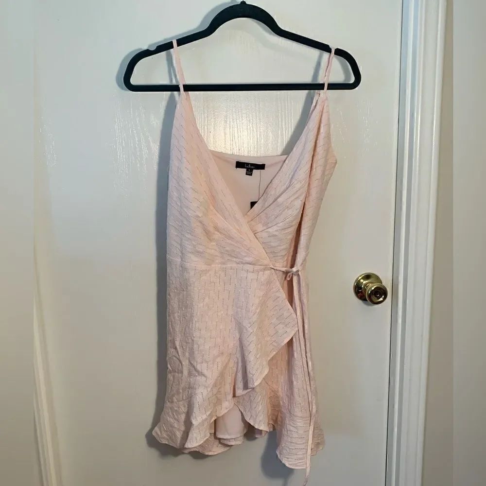 LuluâsâNWTâpink swordâdotâmidiârufflesâwrapâdressâSizeâSmall